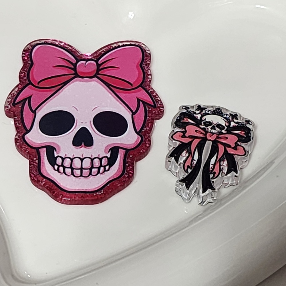 Skull Bow Flatback Focal Bead Badge Beaded Pen Jewelry Making Skeleton Magnet